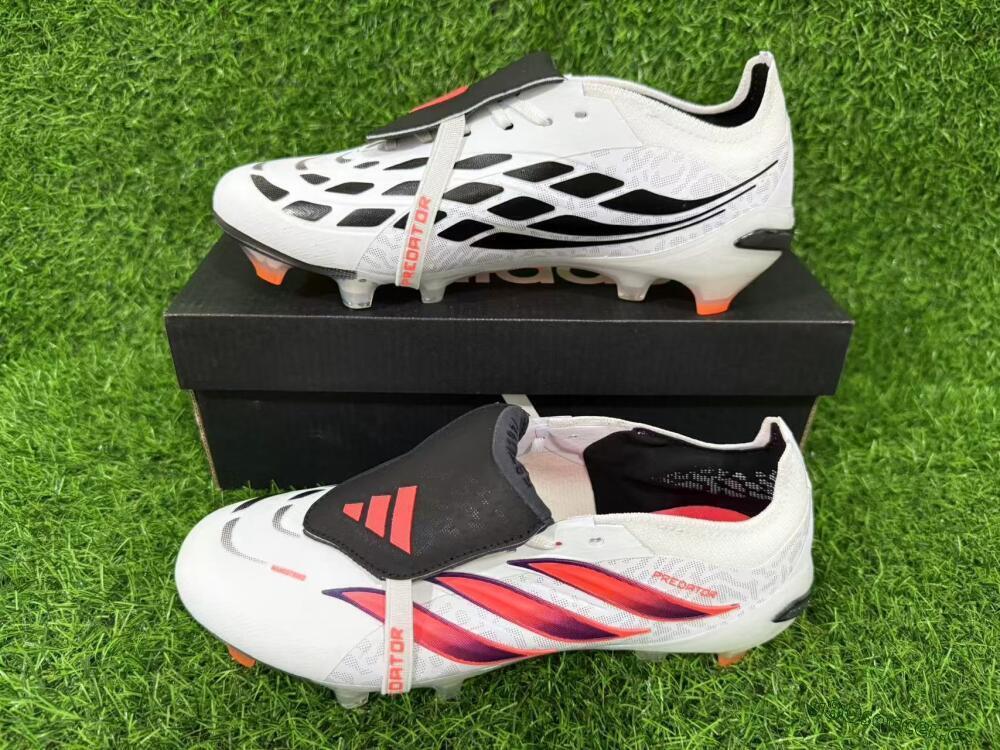 Unisex Adidas Predator 26 Elite Fold-Over Tongue FG Firm Ground Low-Tops Football Boots - White/Electric Orange/Dark Purple
