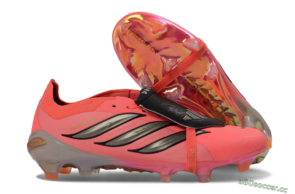 Unisex Adidas Predator 26 Elite Fold-Over Tongue FG Firm Ground Low-Tops Football Boots - Pink/Electric Pink/Black 2