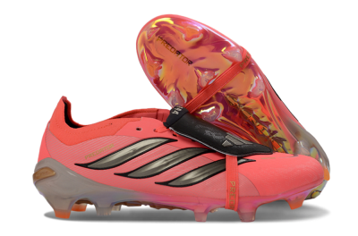 Unisex Adidas Predator 26 Elite Fold-Over Tongue FG Firm Ground Low-Tops Football Boots - Pink/Electric Pink/Black