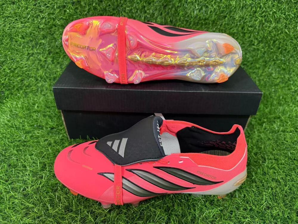 Unisex Adidas Predator 26 Elite Fold-Over Tongue FG Firm Ground Low-Tops Football Boots - Pink/Electric Pink/Black