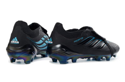 Unisex Adidas Predator 26 Elite Fold-Over Tongue FG Firm Ground Low-Tops Football Boots - Black/Electric Blue/Iridescent Green