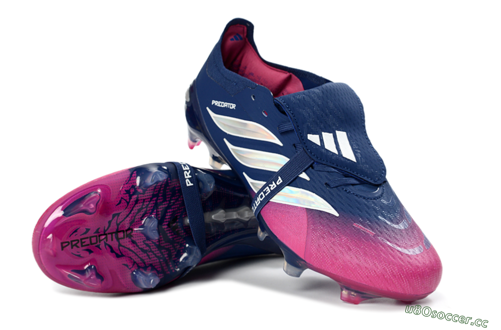 Unisex Adidas Predator 26 Elite Fold-Over Tongue FG Firm Ground Low-Tops Football Boots - Navy/Vibrant Pink/Deep Blue 3