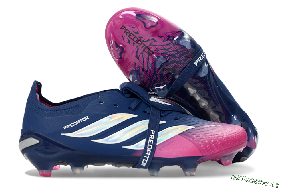 Unisex Adidas Predator 26 Elite Fold-Over Tongue FG Firm Ground Low-Tops Football Boots - Navy/Vibrant Pink/Deep Blue 2