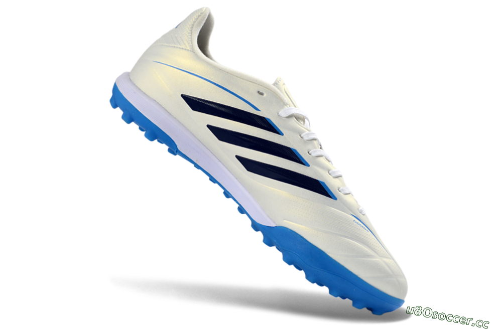 Men's Adidas Copa Pure 3 Elite TF Artificial Turf Low-Tops Football Shoes - White/Navy Blue/Cyan Blue 4