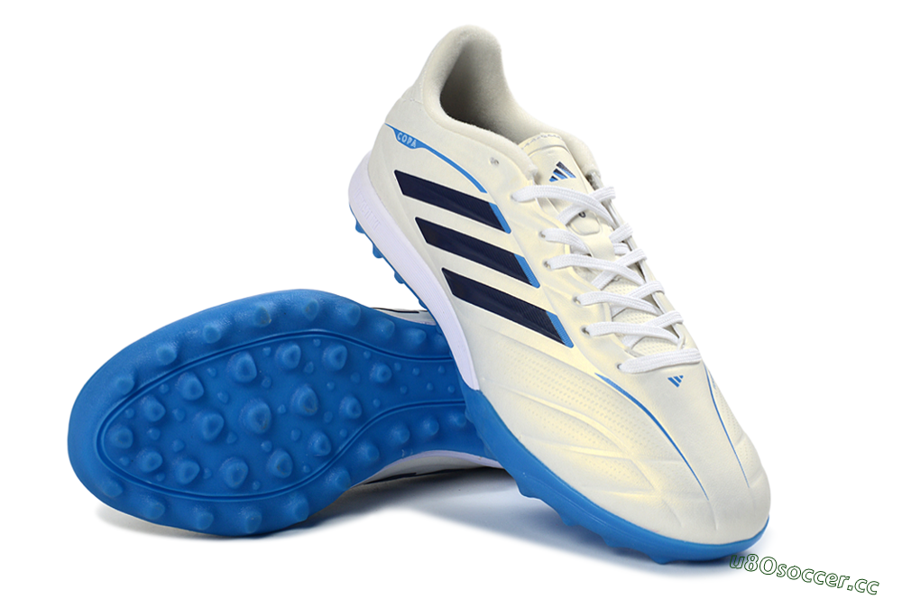 Men's Adidas Copa Pure 3 Elite TF Artificial Turf Low-Tops Football Shoes - White/Navy Blue/Cyan Blue 3