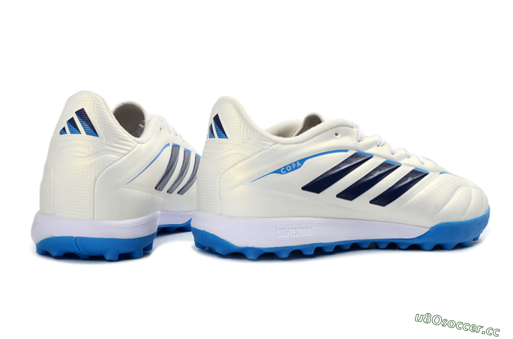Men's Adidas Copa Pure 3 Elite TF Artificial Turf Low-Tops Football Shoes - White/Navy Blue/Cyan Blue 6