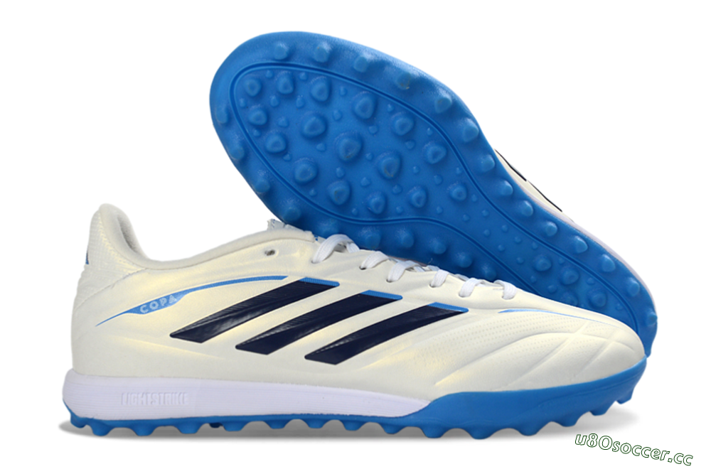 Men's Adidas Copa Pure 3 Elite TF Artificial Turf Low-Tops Football Shoes - White/Navy Blue/Cyan Blue 2