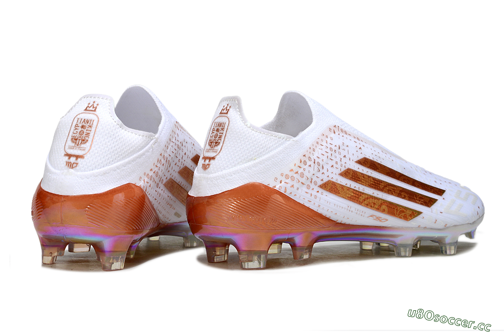 Unisex Adidas F50 Elite Laceless FG Firm Ground Low-Tops Football Boots - White/Copper Flame/Golden Iris 6