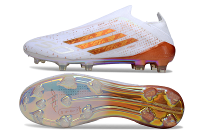 Unisex Adidas F50 Elite Laceless FG Firm Ground Low-Tops Football Boots - White/Copper Flame/Golden Iris