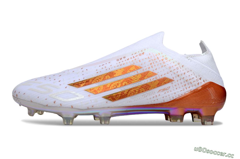 Unisex Adidas F50 Elite Laceless FG Firm Ground Low-Tops Football Boots - White/Copper Flame/Golden Iris 0