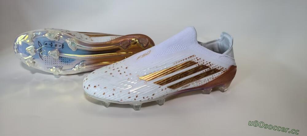 Unisex Adidas F50 Elite Laceless FG Firm Ground Low-Tops Football Boots - White/Copper Flame/Golden Iris