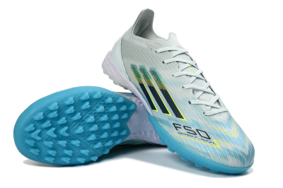 Unisex Adidas F50 Pro TF Artificial Turf Low-Tops Football Shoes - Blue/Aqua Blue/Neon Yellow