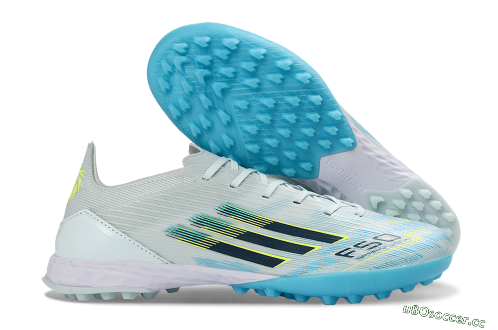 Unisex Adidas F50 Pro TF Artificial Turf Low-Tops Football Shoes - Blue/Aqua Blue/Neon Yellow 2