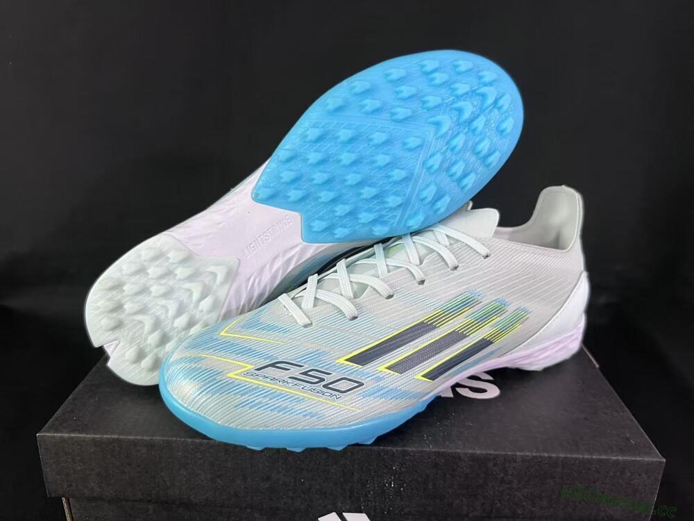 Unisex Adidas F50 Pro TF Artificial Turf Low-Tops Football Shoes - Blue/Aqua Blue/Neon Yellow