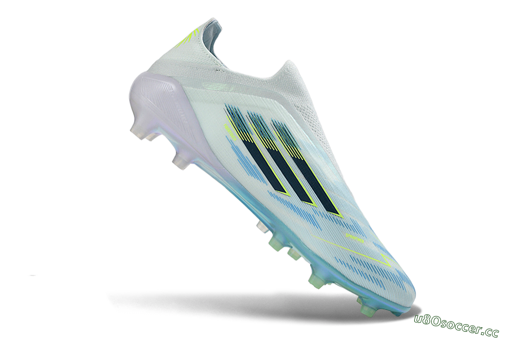 Unisex Adidas F50 Elite Laceless FG Firm Ground Low-Tops Football Boots - White/Neon Yellow/Iridescent Blue 4