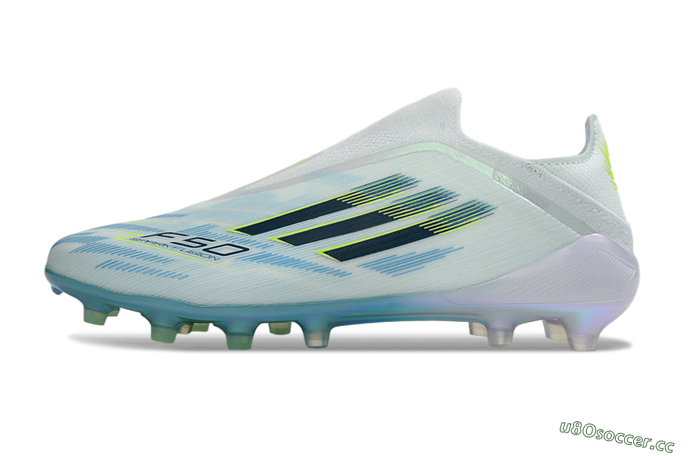 Unisex Adidas F50 Elite Laceless FG Firm Ground Low-Tops Football Boots - White/Neon Yellow/Iridescent Blue 0