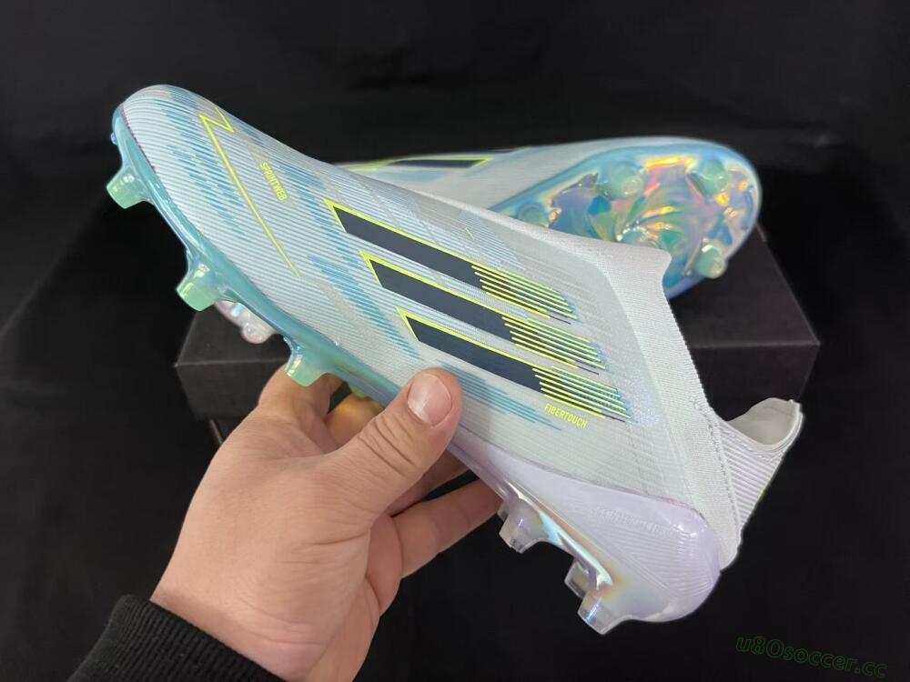 Unisex Adidas F50 Elite Laceless FG Firm Ground Low-Tops Football Boots - White/Neon Yellow/Iridescent Blue