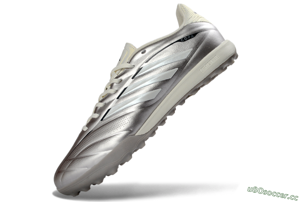 Men's Adidas Copa Pure 2+ Elite TF Artificial Turf Low-Tops Football Shoes - Silver/Metallic Gray/White 5