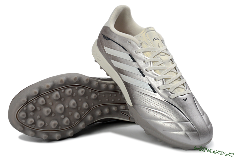 Men's Adidas Copa Pure 2+ Elite TF Artificial Turf Low-Tops Football Shoes - Silver/Metallic Gray/White 3