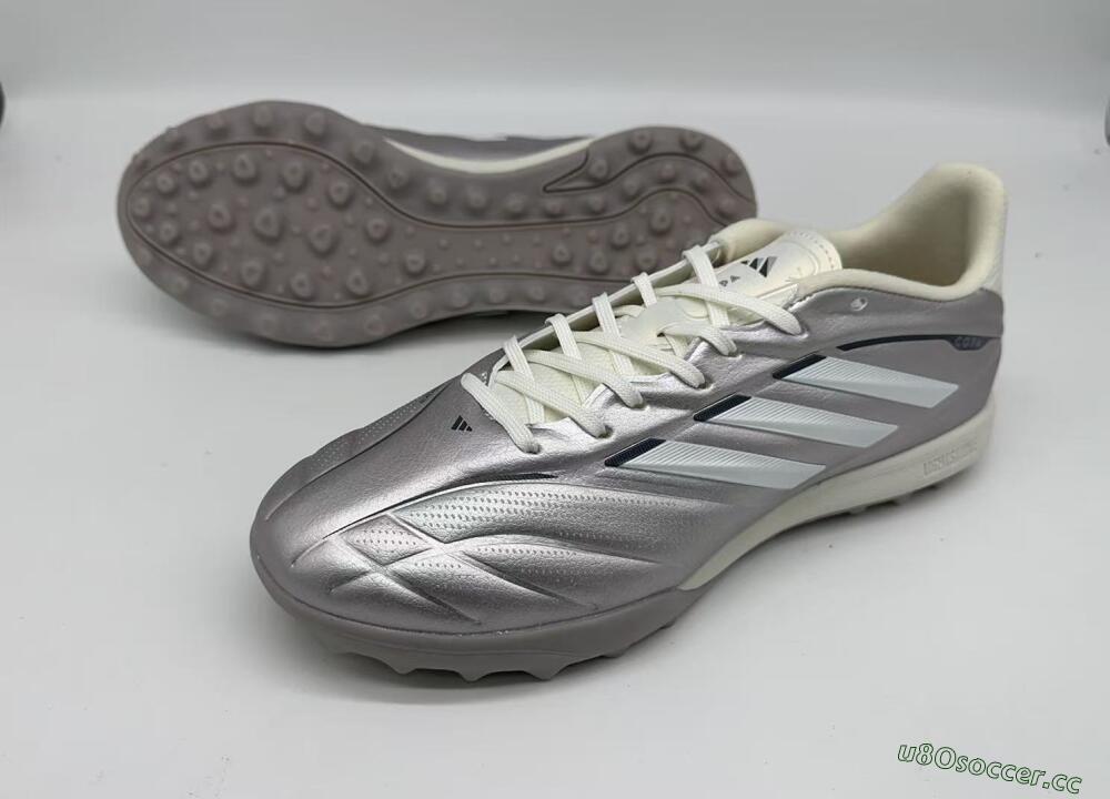 Men's Adidas Copa Pure 2+ Elite TF Artificial Turf Low-Tops Football Shoes - Silver/Metallic Gray/White