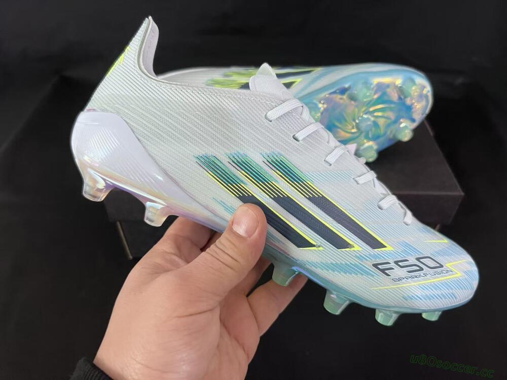 Unisex Adidas F50 Elite AG Artificial Grass Low-Tops Football Boots - Light/Iridescent Blue/Spectral Yellow