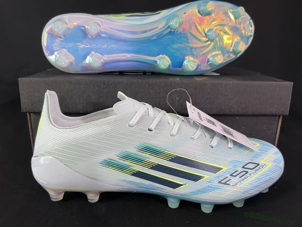 Unisex Adidas F50 Elite AG Artificial Grass Low-Tops Football Boots - Light/Iridescent Blue/Spectral Yellow