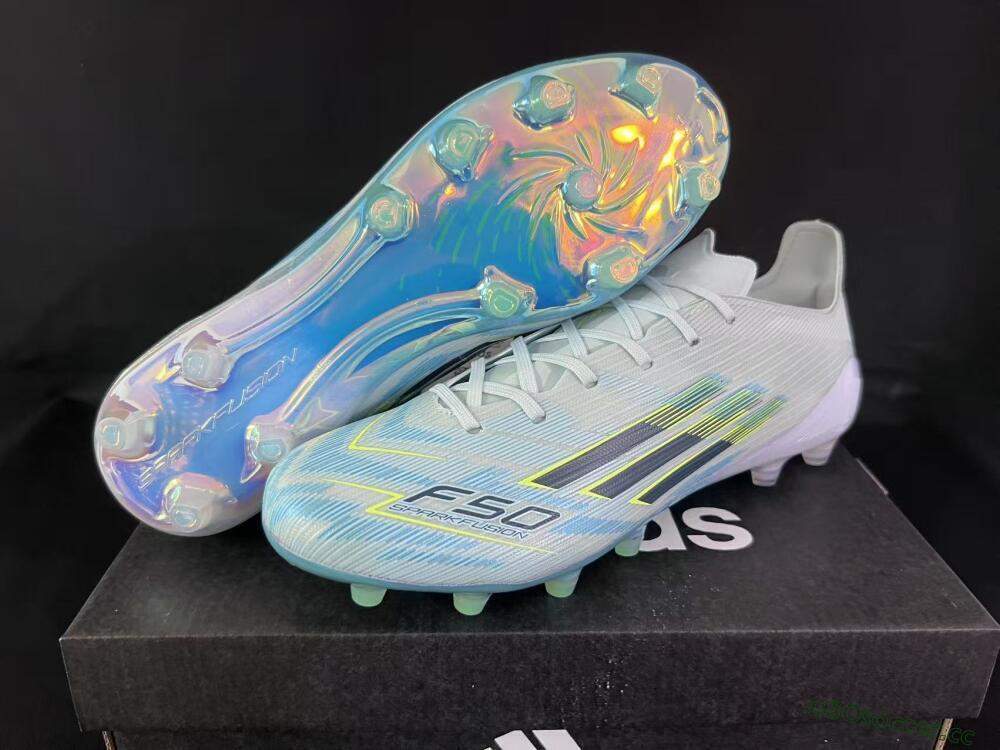 Unisex Adidas F50 Elite AG Artificial Grass Low-Tops Football Boots - Light/Iridescent Blue/Spectral Yellow