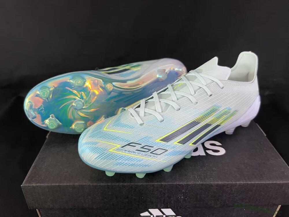 Unisex Adidas F50 Elite AG Artificial Grass Low-Tops Football Boots - Light/Iridescent Blue/Spectral Yellow