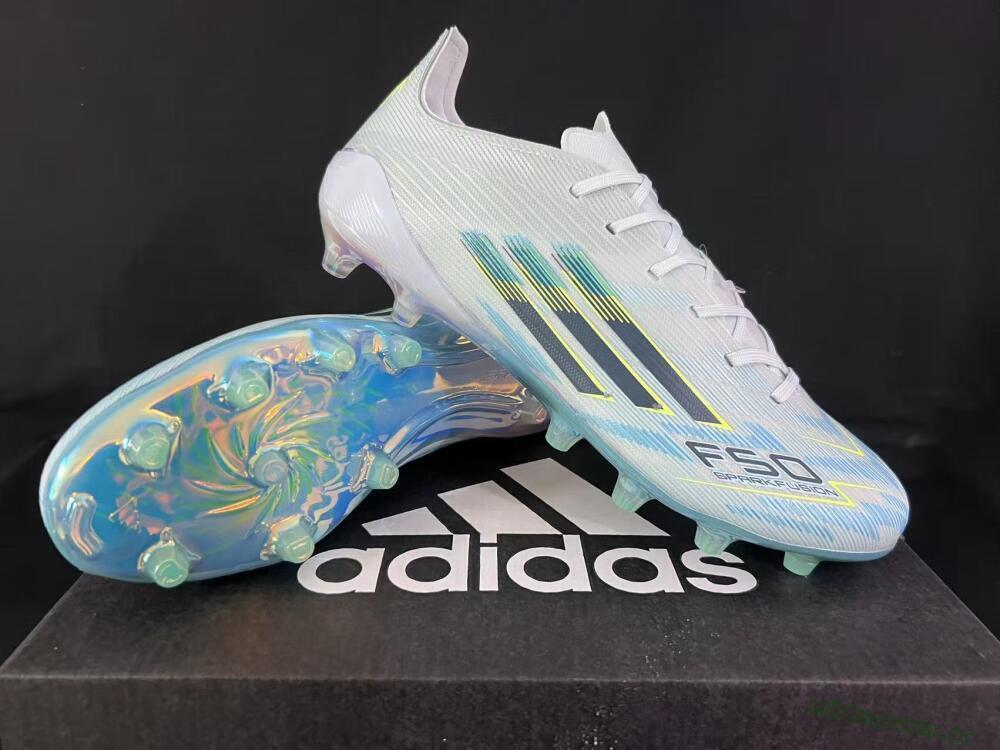 Unisex Adidas F50 Elite AG Artificial Grass Low-Tops Football Boots - Light/Iridescent Blue/Spectral Yellow