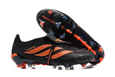 Men's Adidas Predator 26 Elite Fold-Over Tongue FG Firm Ground Low-Tops Football Boots - Black/Vibrant Orange/Shadow Black