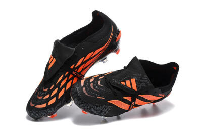 Men's Adidas Predator 26 Elite Fold-Over Tongue FG Firm Ground Low-Tops Football Boots - Black/Vibrant Orange/Shadow Black