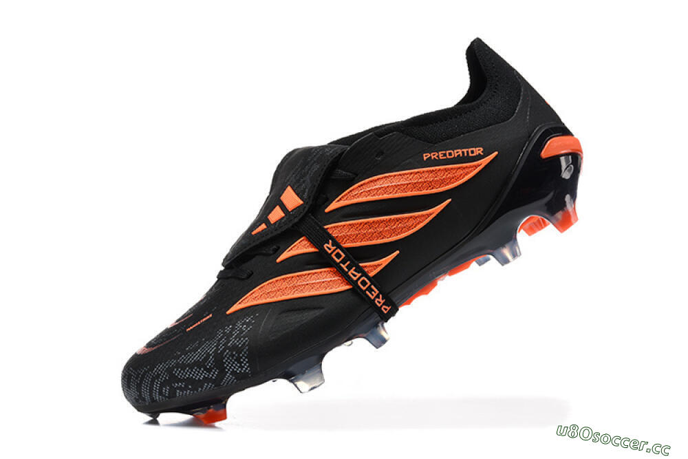 Men's Adidas Predator 26 Elite Fold-Over Tongue FG Firm Ground Low-Tops Football Boots - Black/Vibrant Orange/Shadow Black 8