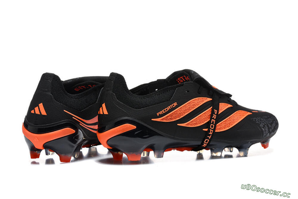 Men's Adidas Predator 26 Elite Fold-Over Tongue FG Firm Ground Low-Tops Football Boots - Black/Vibrant Orange/Shadow Black 9