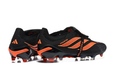 Men's Adidas Predator 26 Elite Fold-Over Tongue FG Firm Ground Low-Tops Football Boots - Black/Vibrant Orange/Shadow Black