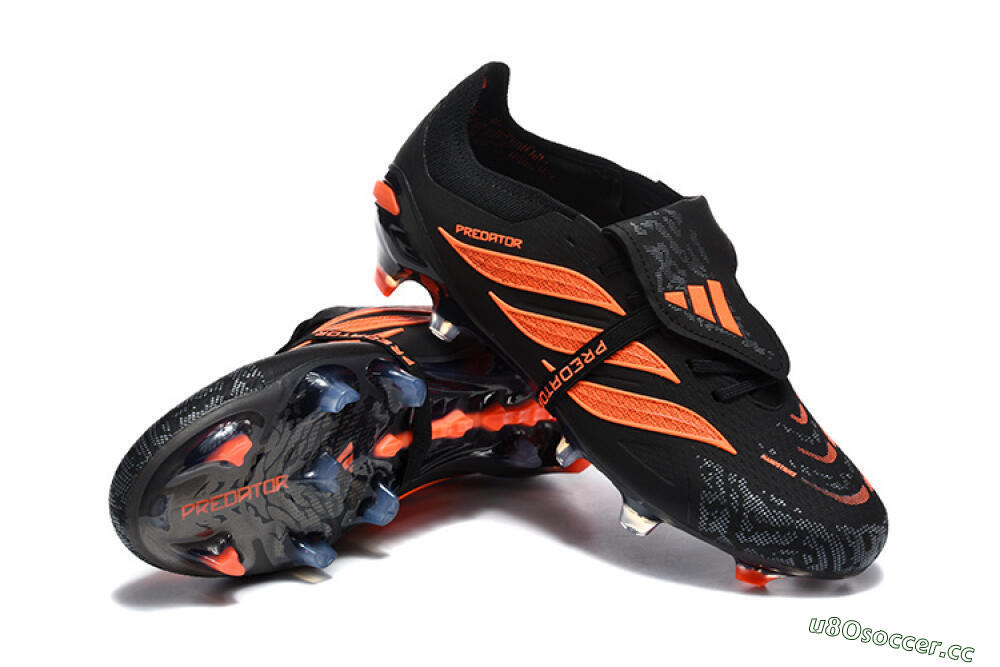 Men's Adidas Predator 26 Elite Fold-Over Tongue FG Firm Ground Low-Tops Football Boots - Black/Vibrant Orange/Shadow Black 4