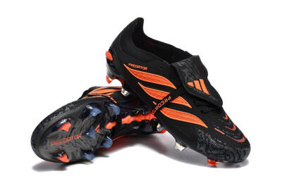 Men's Adidas Predator 26 Elite Fold-Over Tongue FG Firm Ground Low-Tops Football Boots - Black/Vibrant Orange/Shadow Black