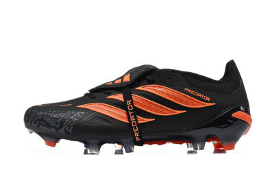 Men's Adidas Predator 26 Elite Fold-Over Tongue FG Firm Ground Low-Tops Football Boots - Black/Vibrant Orange/Shadow Black