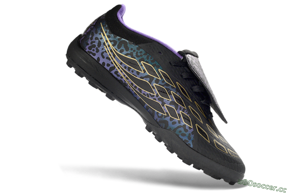 Men's Adidas Predator 26 Elite Fold-Over Tongue TF Artificial Turf Low-Tops Football Shoes - Black/Royal Purple/Gold 4