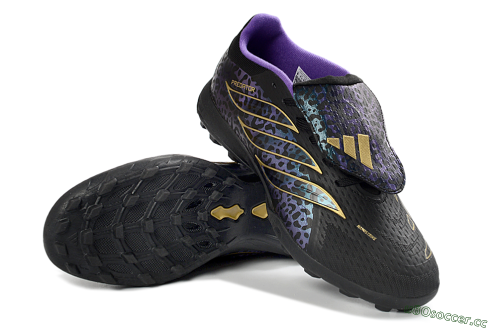 Men's Adidas Predator 26 Elite Fold-Over Tongue TF Artificial Turf Low-Tops Football Shoes - Black/Royal Purple/Gold 3