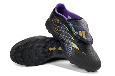 Men's Adidas Predator 26 Elite Fold-Over Tongue TF Artificial Turf Low-Tops Football Shoes - Black/Royal Purple/Gold
