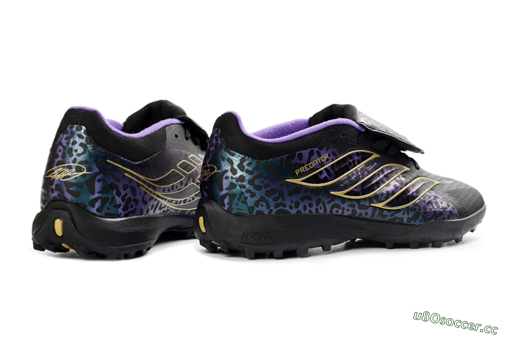 Men's Adidas Predator 26 Elite Fold-Over Tongue TF Artificial Turf Low-Tops Football Shoes - Black/Royal Purple/Gold 6