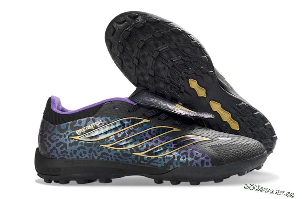 Men's Adidas Predator 26 Elite Fold-Over Tongue TF Artificial Turf Low-Tops Football Shoes - Black/Royal Purple/Gold 2