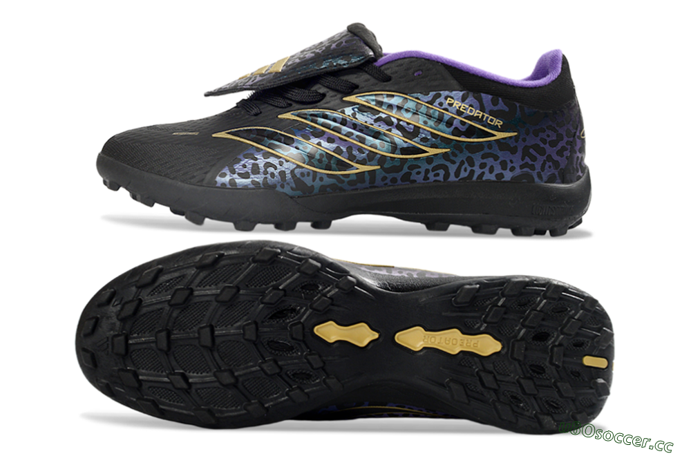 Men's Adidas Predator 26 Elite Fold-Over Tongue TF Artificial Turf Low-Tops Football Shoes - Black/Royal Purple/Gold 1
