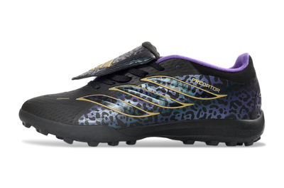 Men's Adidas Predator 26 Elite Fold-Over Tongue TF Artificial Turf Low-Tops Football Shoes - Black/Royal Purple/Gold