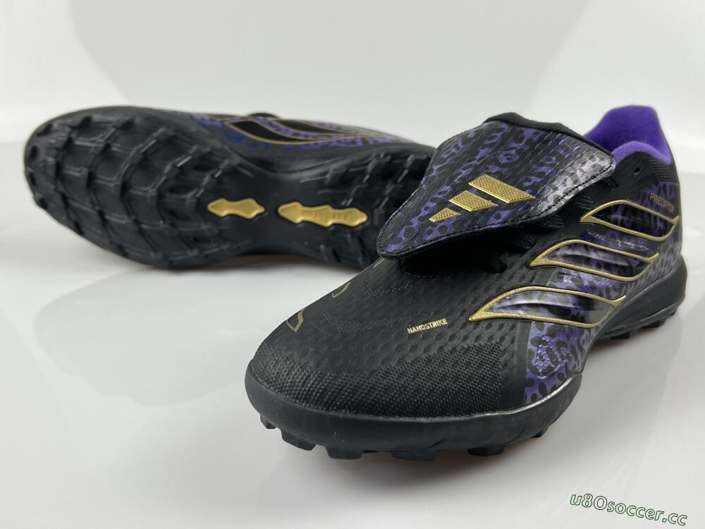 Men's Adidas Predator 26 Elite Fold-Over Tongue TF Artificial Turf Low-Tops Football Shoes - Black/Royal Purple/Gold