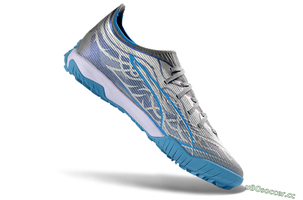 Men's Puma Ultra Ultimate TF Artificial Turf Low-Tops Football Shoes - Gray/Sky Blue/Silver 4