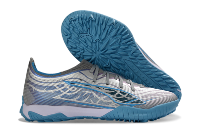 Men's Puma Ultra Ultimate TF Artificial Turf Low-Tops Football Shoes - Gray/Sky Blue/Silver