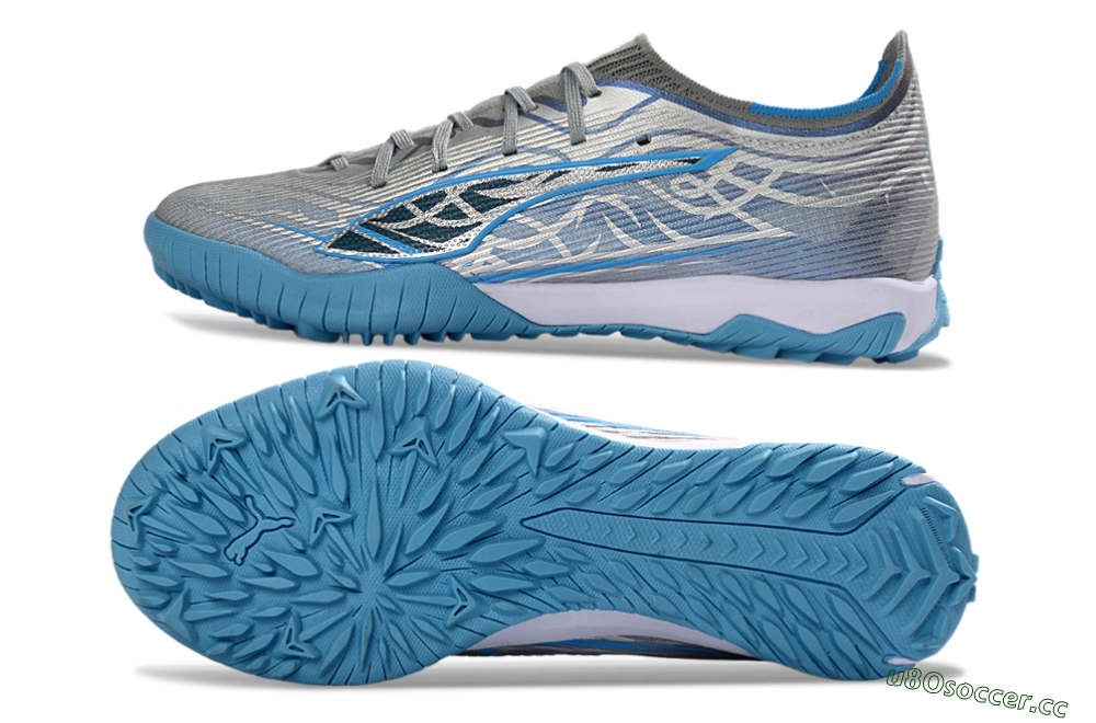 Men's Puma Ultra Ultimate TF Artificial Turf Low-Tops Football Shoes - Gray/Sky Blue/Silver 1