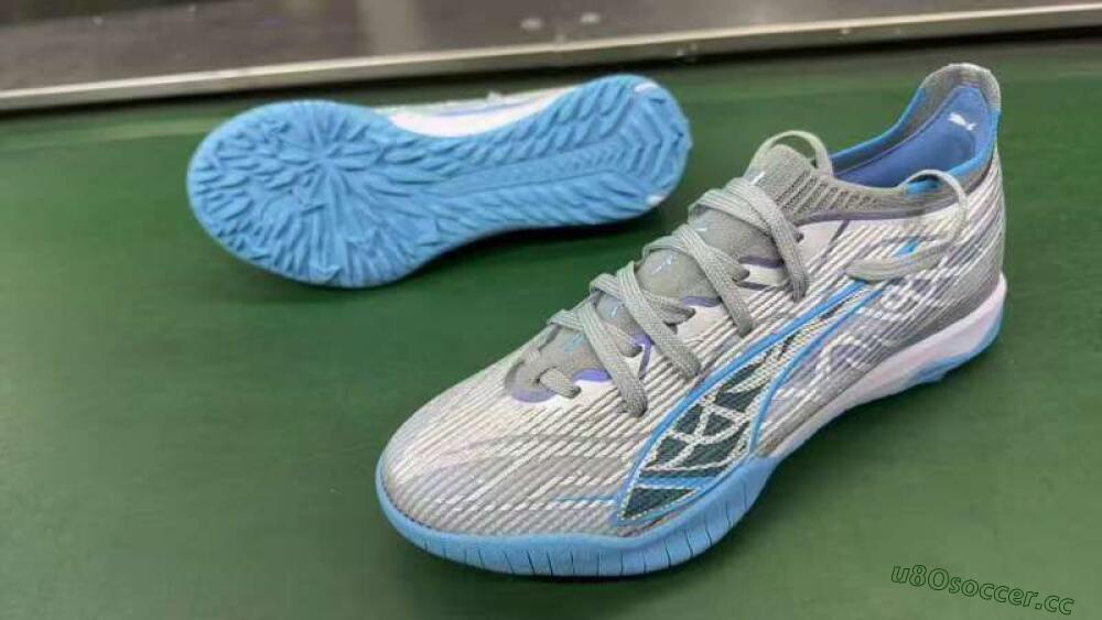Men's Puma Ultra Ultimate TF Artificial Turf Low-Tops Football Shoes - Gray/Sky Blue/Silver