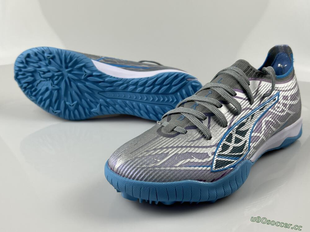 Men's Puma Ultra Ultimate TF Artificial Turf Low-Tops Football Shoes - Gray/Sky Blue/Silver